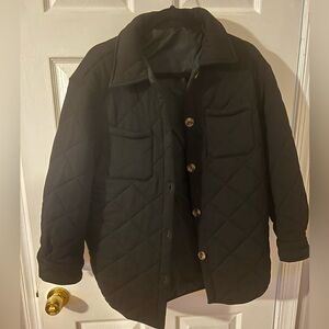 Women's Black Quilted Shirt Jacket